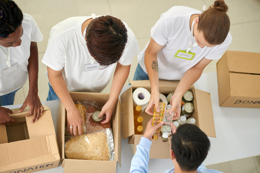 Students volunteering at food bank